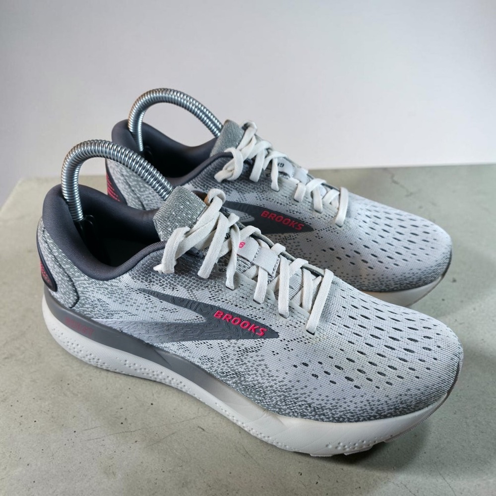 Brooks Ghost 16 Shoes Womens 8 B Gray Pink Running Athletic Sneakers Low Top